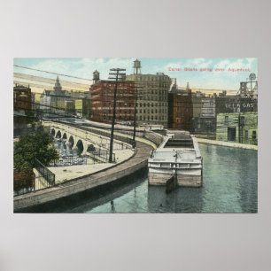 Uitzicht van de kanaalboten over het aquaduct poster