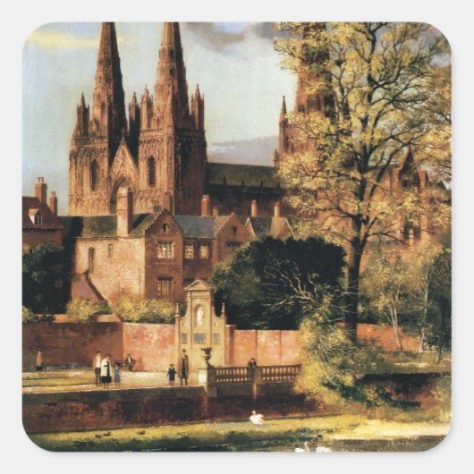 Uitzicht van de kathedraal van Lichfield Vierkante Sticker (Voorkant)