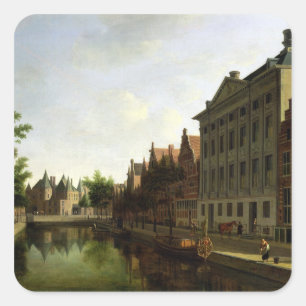 Uitzicht van de Kloveniersburgwal in Amsterdam Vierkante Sticker