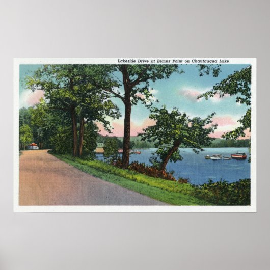 Uitzicht van de Lakeside Drive langs het Chautauqu Poster (Voorkant)