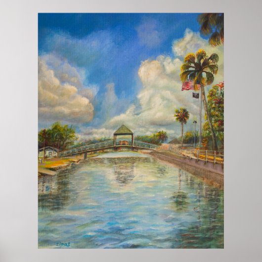 Uitzicht van de lopende brug van het meer poster (Voorkant)