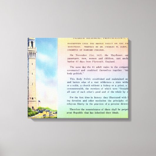 Uitzicht van de Memorial Pilgrim en beknopte infor Canvas Afdruk (Voorkant)