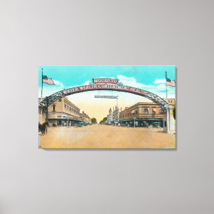 Uitzicht van de Modesto Welcoming ArchModesto, CA Canvas Afdruk
