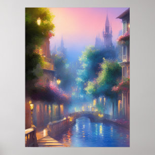 Uitzicht van de Mooie Evening Street Mote, digital Poster