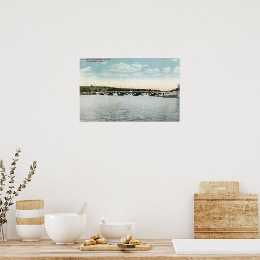 Uitzicht van de New Lake Quinsigamond Bridge Poster (Keuken)