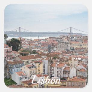 Uitzicht van de oude stad Lissabon en 25 april bru Vierkante Sticker