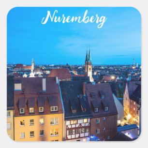 Uitzicht van de oude stad Nuremberg 's nachts Vierkante Sticker