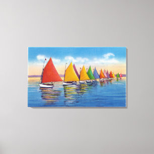 Uitzicht van de Rainbow Sailboat Fleet Canvas Afdruk