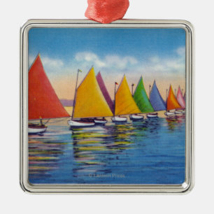 Uitzicht van de Rainbow Sailboat Fleet Metalen Ornament