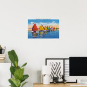 Uitzicht van de Rainbow Sailboat Fleet Poster (Thuiskantoor)