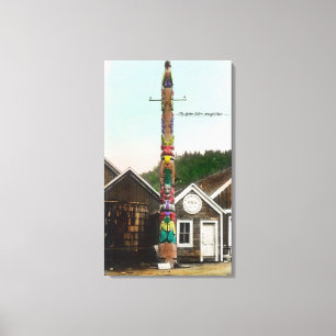 Uitzicht van de Raven Totempole Wrangell, AK Canvas Afdruk