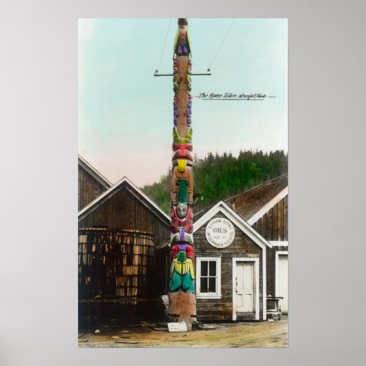 Uitzicht van de Raven Totempole Wrangell, AK Poster (Voorkant)