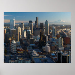 Uitzicht van de skyline van de stad Seattle Poster