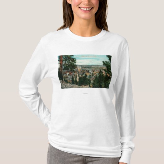 Uitzicht van de stad door de bomen t-shirt (Voorkant)