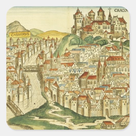 Uitzicht van de stad Krakau (Nure) Vierkante Sticker (Voorkant)