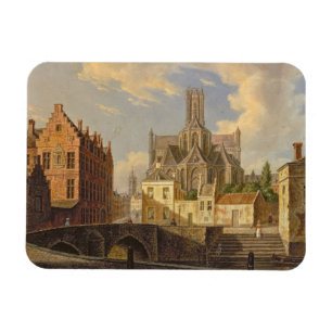 Uitzicht van de stad met figuur in een kanaal magneet