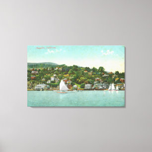Uitzicht van de stad, Sail Boats Canvas Afdruk