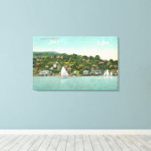 Uitzicht van de stad, Sail Boats Canvas Afdruk (Insitu (Houten vloer))