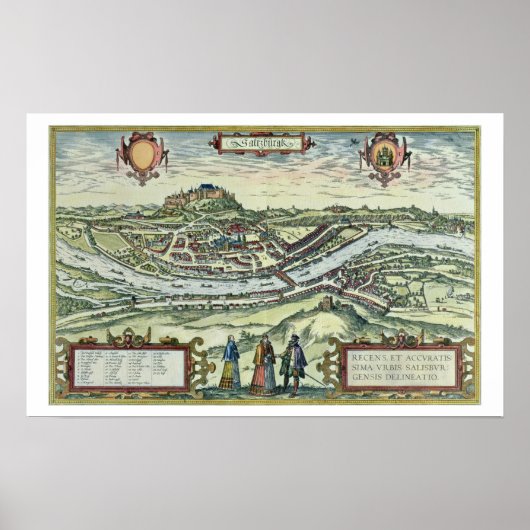 Uitzicht van de stad Salzburg aan de oevers van de Poster (Voorkant)