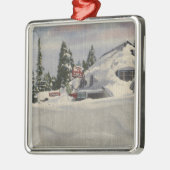 Uitzicht van de stad Winter Metalen Ornament (Links)