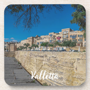 Uitzicht van de stadsmuur en de haven in Valletta Bier Onderzetter