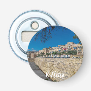 Uitzicht van de stadsmuur en de haven in Valletta Button Flesopener