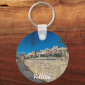 Uitzicht van de stadsmuur en de haven in Valletta Sleutelhanger (Achterkant)