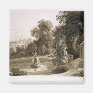 Uitzicht van de tempel Suryah en de fontein van M Magneet