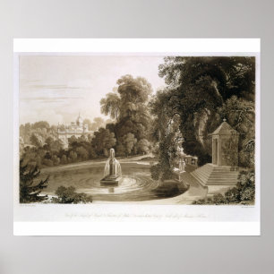 Uitzicht van de tempel Suryah en de fontein van M Poster