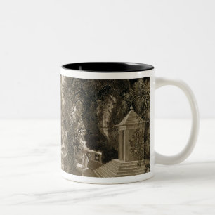 Uitzicht van de tempel Suryah en de fontein van M Tweekleurige Koffiemok
