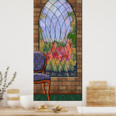 Uitzicht van de tuin door het kapelraam poster (Keuken)