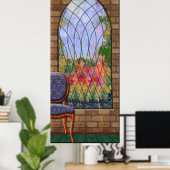 Uitzicht van de tuin door het kapelraam poster (Thuiskantoor)