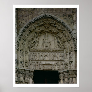 Uitzicht van de tympanum waarin de Madonna en de C Poster