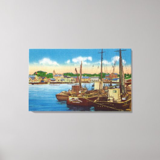 Uitzicht van de Vissende boten in de haven Canvas Afdruk (Voorkant)