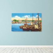 Uitzicht van de Vissende boten in de haven Canvas Afdruk (Insitu (Houten vloer))