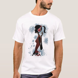 Uitzicht van de vrouw die muziek beluistert t-shirt