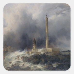 Uitzicht van de vuurtoren in Gatteville Vierkante Sticker