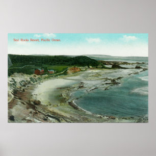 Uitzicht van de zee-Rocks Resort en de Stille Ocea Poster