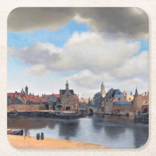Uitzicht van Delft, Johannes Vermeer, 1659-1660 Vierkante Kartonnen Onderzetter