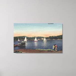 Uitzicht van Dock, meer en zeilboten Canvas Afdruk