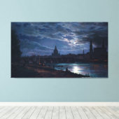 Uitzicht van Dresden door Moonlight, Johan C Dahl  Canvas Afdruk (Insitu (Houten vloer))