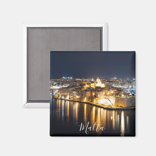 Uitzicht van Drie steden op Malta 's nachts Magnet Magneet (Voorkant / Achterkant)