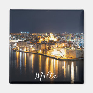 Uitzicht van Drie steden op Malta 's nachts Magnet Magneet
