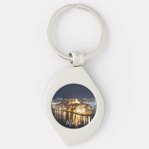 Uitzicht van drie steden op Malta 's nachts Sleutelhanger