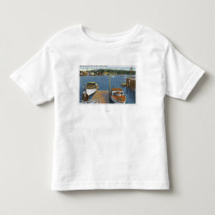 Uitzicht van een aanvoer van een boot en de kust kinder shirts