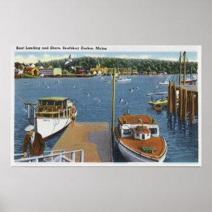 Uitzicht van een aanvoer van een boot en de kust poster