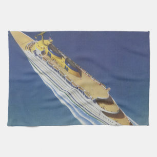 Uitzicht van een  cruiseschip in de oceaan theedoek