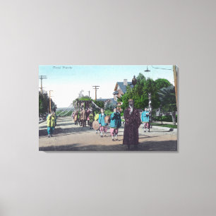 Uitzicht van een Floral ParadeHollister, CA Canvas Afdruk