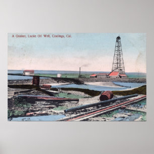 Uitzicht van een Gusher bij Lucile Oil Well Poster