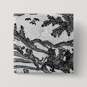 Uitzicht van een Hunting Scene uit Vierkante Button 5,1 Cm